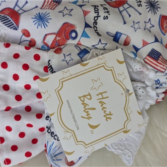 NWT Haute Baby Stars and Stripes Sunsuit Playsuit ruffles 6-9 months - Picture 2 of 6